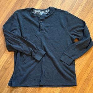 Men's Long-Sleeve Henley Thermal Shirt - Dark Charcoal Gray